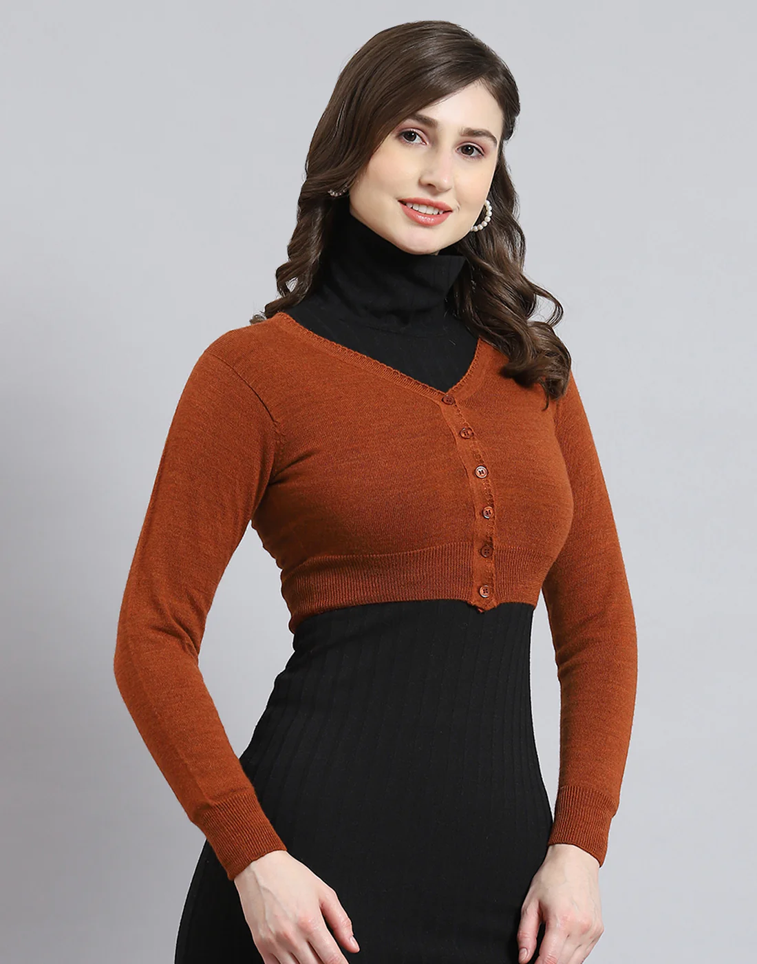 Women Rust Solid V Neck Full Sleeve Blouse - Image 4