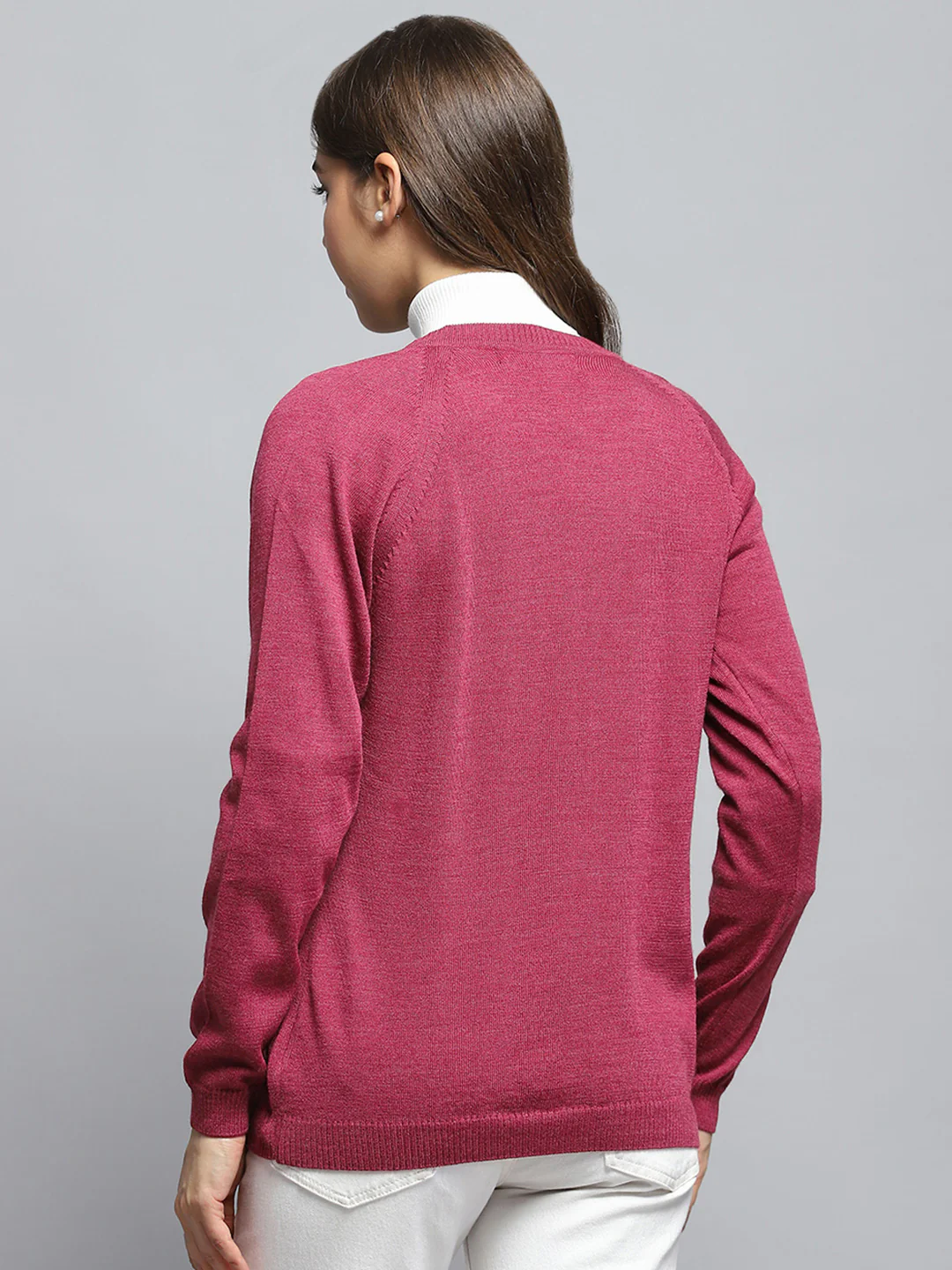 Women Rust Solid V Neck Full Sleeve Cardigan - Image 5
