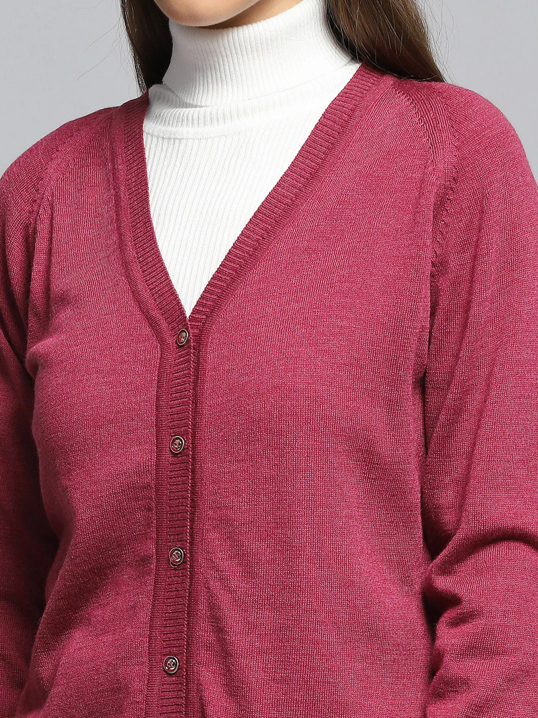 Women Rust Solid V Neck Full Sleeve Cardigan - Image 6