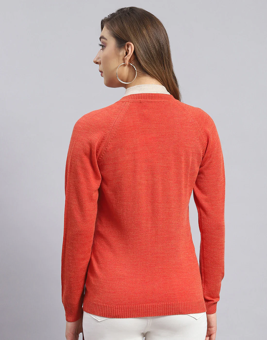 Women Rust Solid V Neck Full Sleeve Cardigan - Image 5