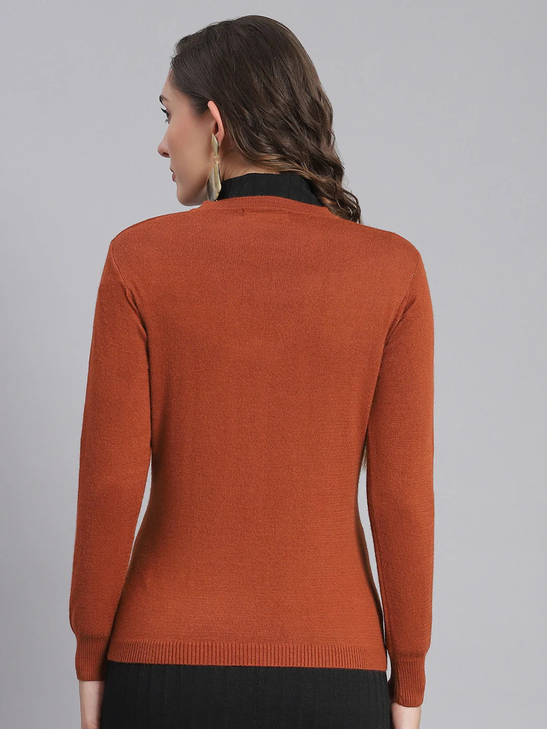 Women Rust Solid V Neck Full Sleeve Cardigan - Image 5