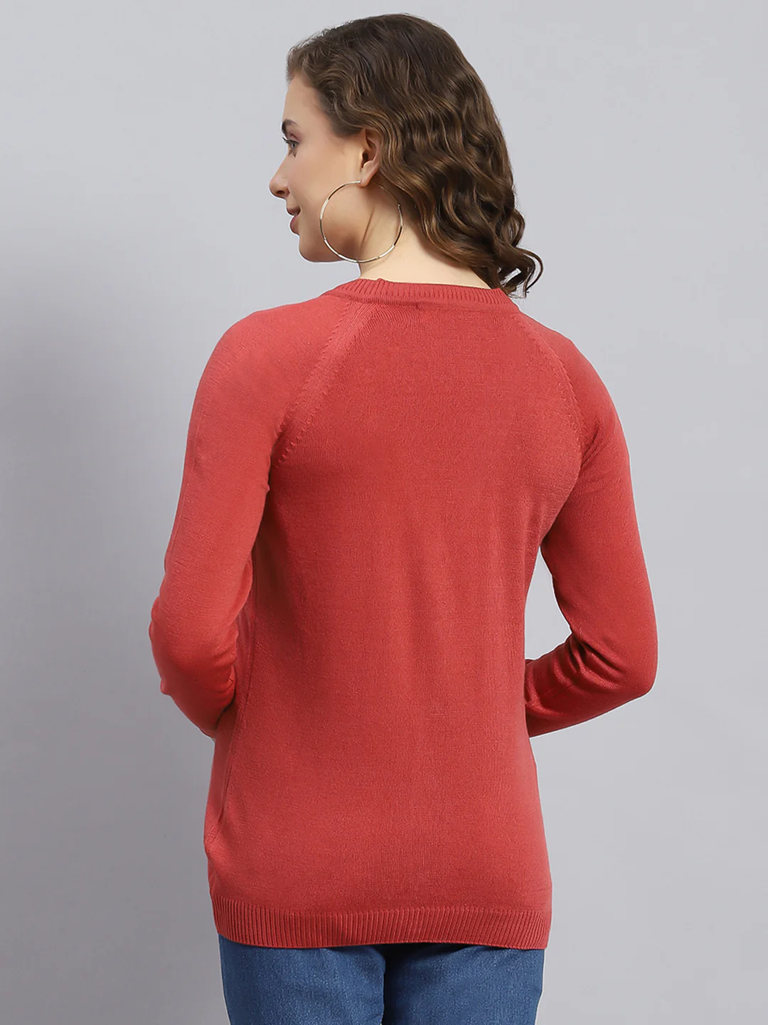 Women Rust Solid V Neck Full Sleeve Cardigans - Image 5