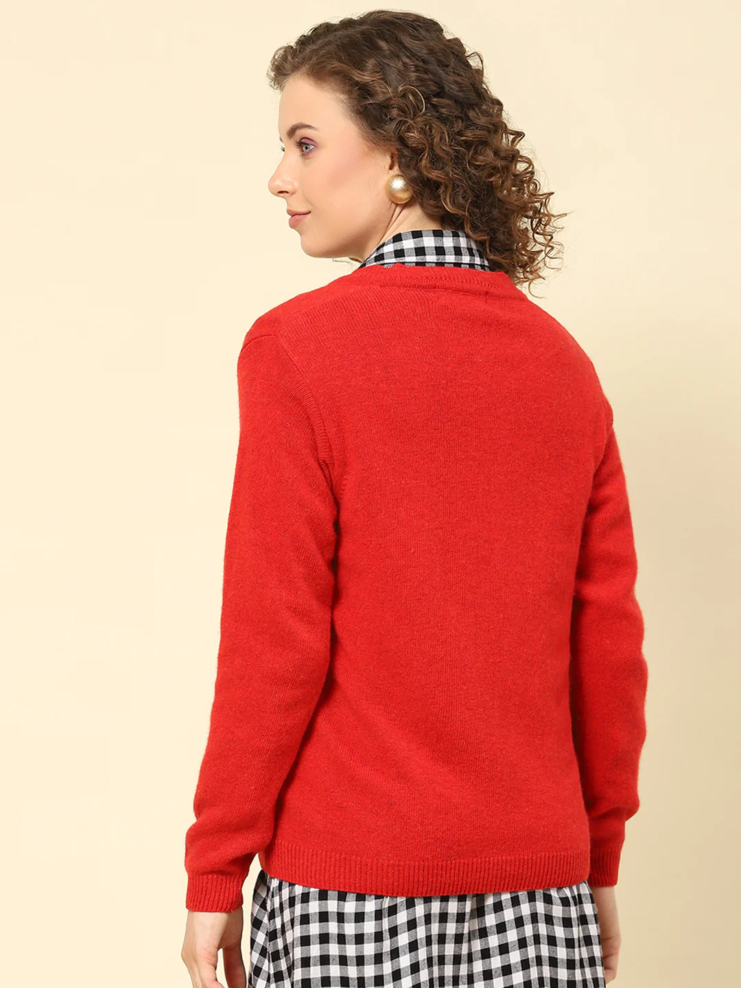 Women Rust Solid V Neck Full Sleeve Cardigans - Image 5