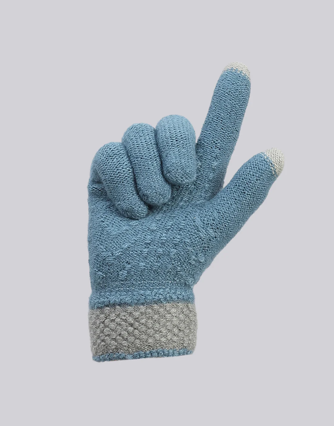 Women Sea Green Printed Blend Wool Gloves - Image 4