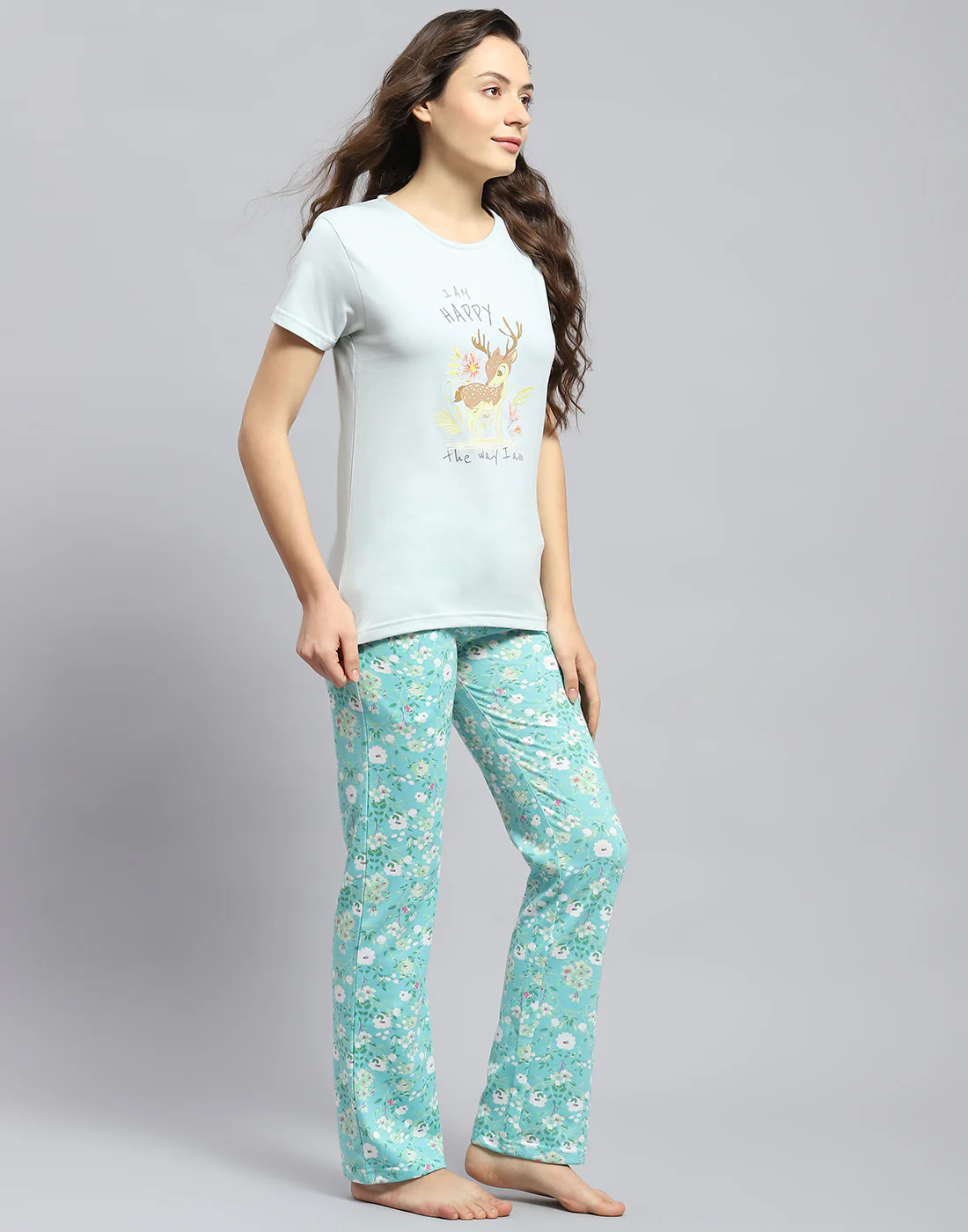 Women Sea Green Printed Round Neck Half Sleeve Lower Set - Image 4