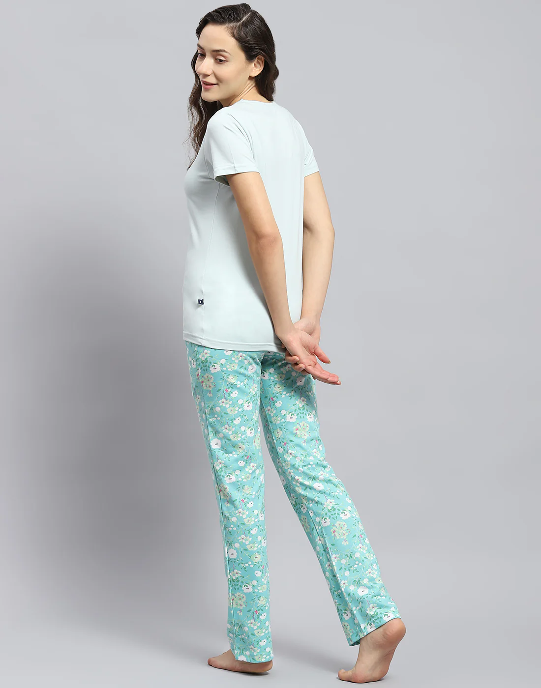 Women Sea Green Printed Round Neck Half Sleeve Lower Set - Image 5