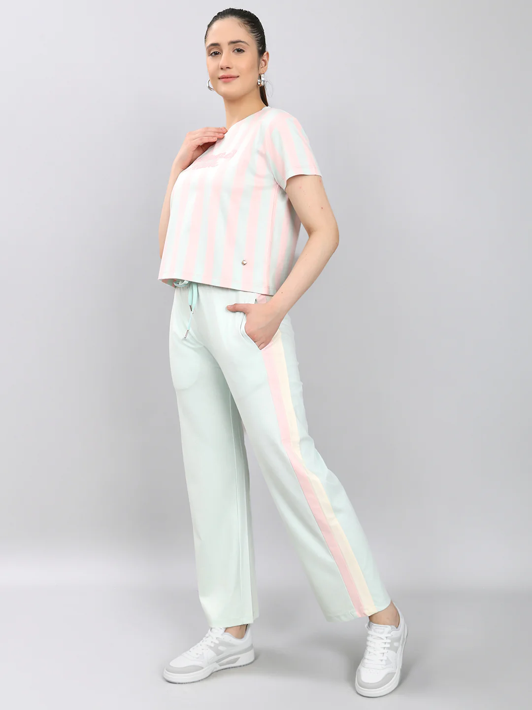 Women Sea Green Printed Round Neck Half Sleeve Lower Set - Image 2