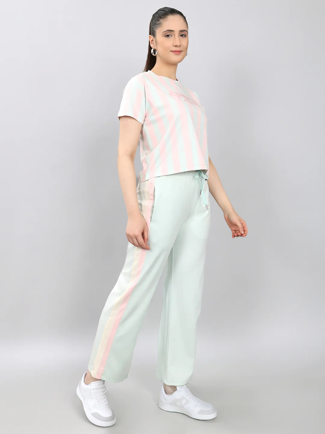 Women Sea Green Printed Round Neck Half Sleeve Lower Set - Image 3