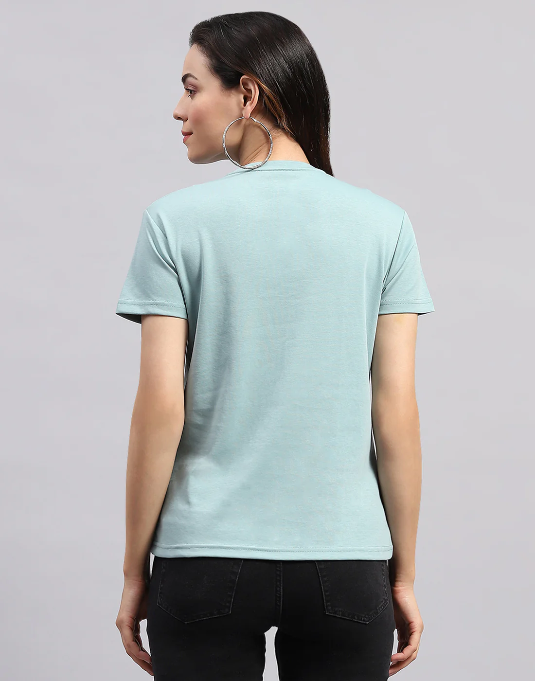 Women Sea Green Printed Round Neck Half Sleeve Top - Image 5