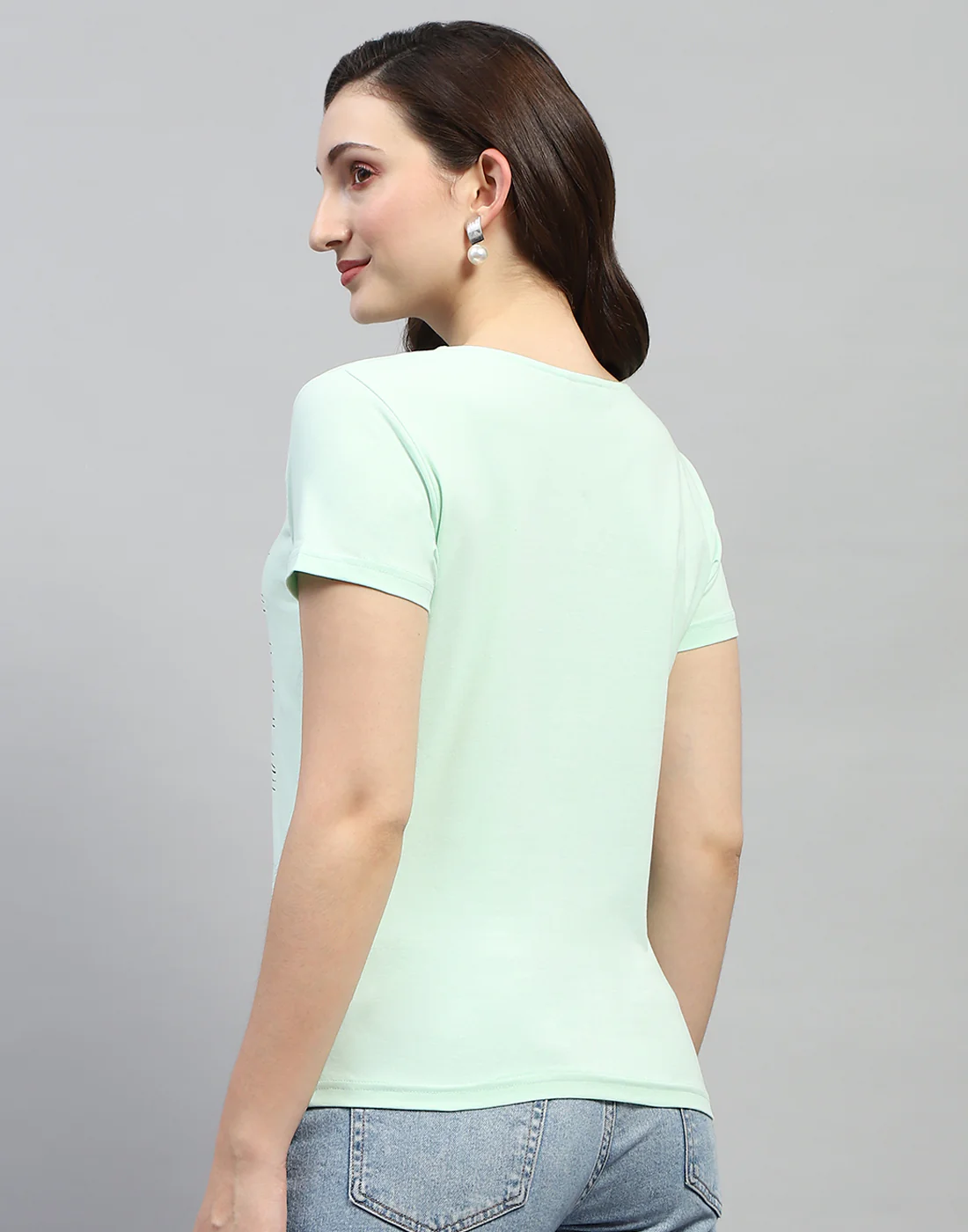 Women Sea Green Printed Round Neck Half Sleeve Top - Image 5