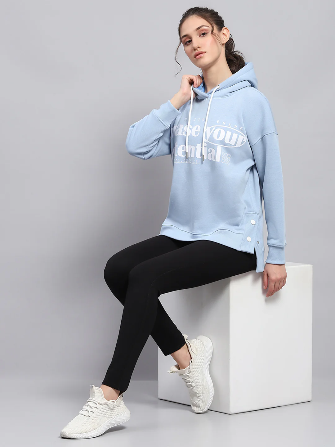 Rock.it Women Sky Blue Printed Hooded Full Sleeve Sweatshirt - Image 2