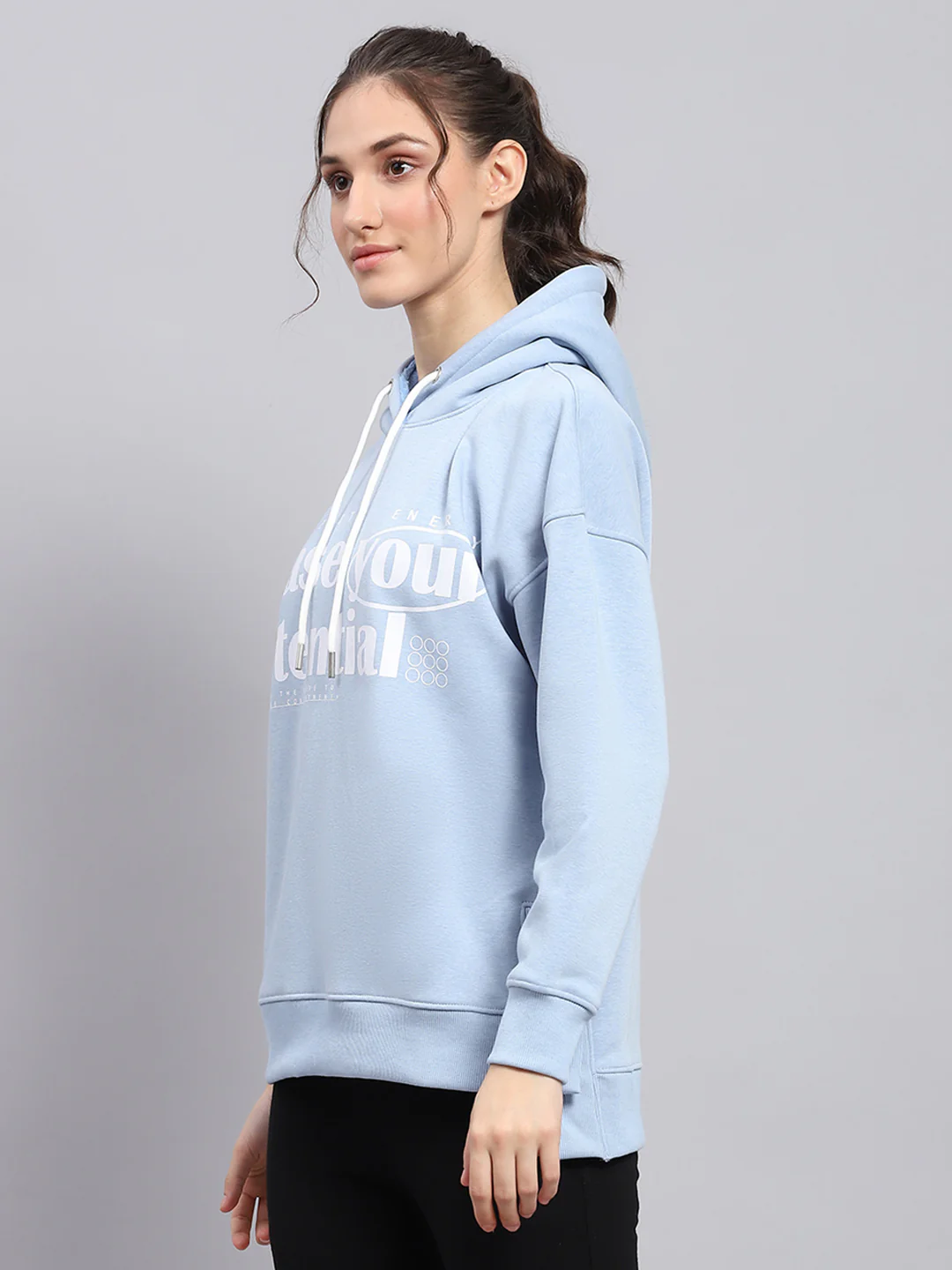 Rock.it Women Sky Blue Printed Hooded Full Sleeve Sweatshirt - Image 3