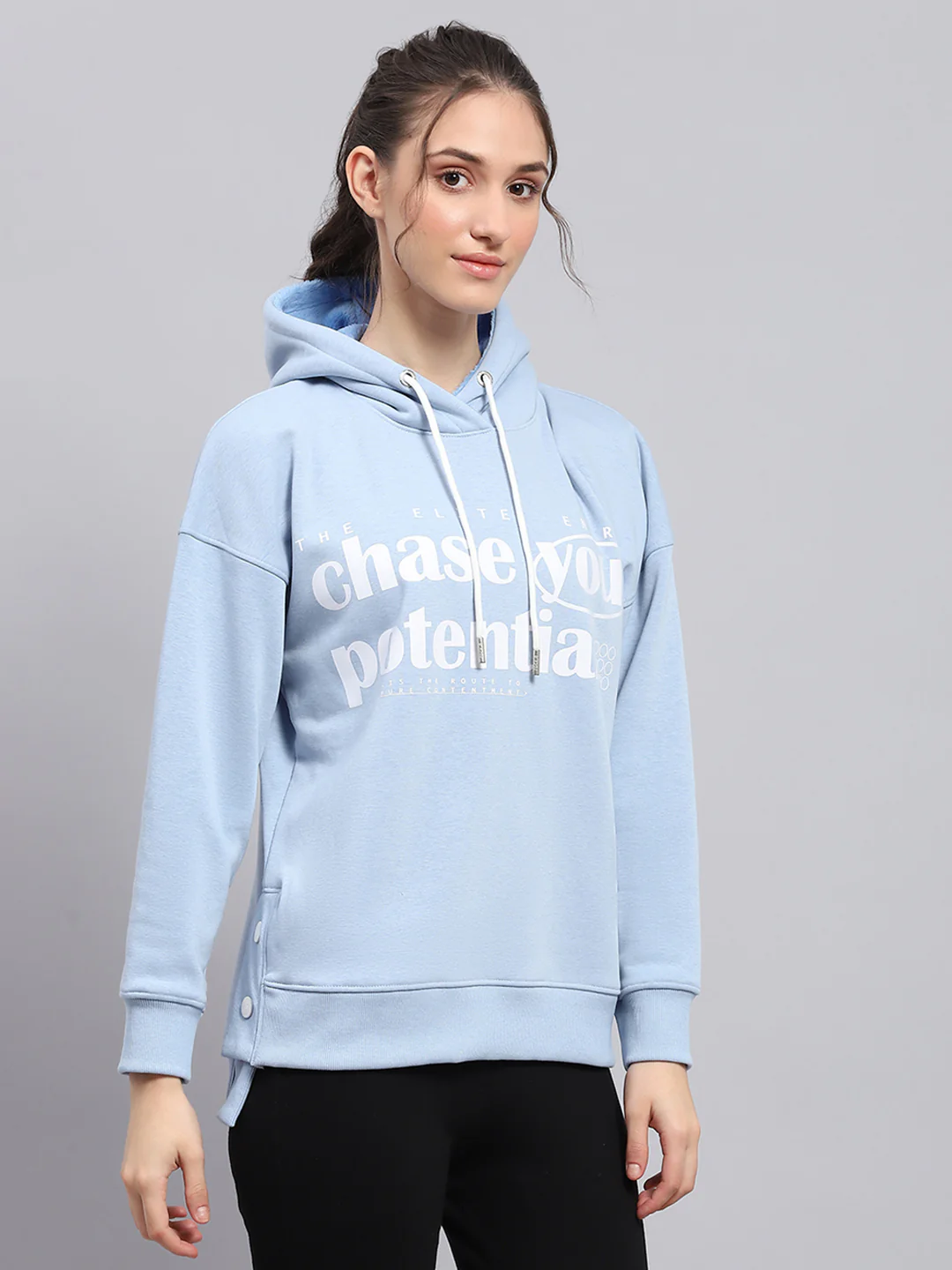 Rock.it Women Sky Blue Printed Hooded Full Sleeve Sweatshirt - Image 4