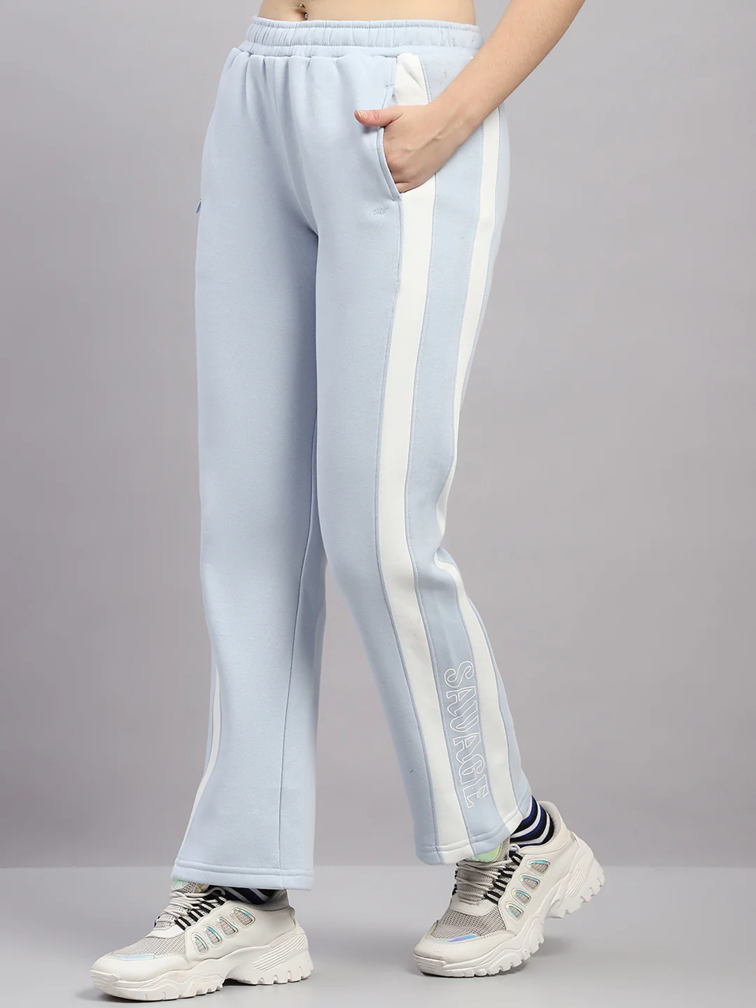 Women Sky Blue Printed Regular Fit Winter Lower - Image 3