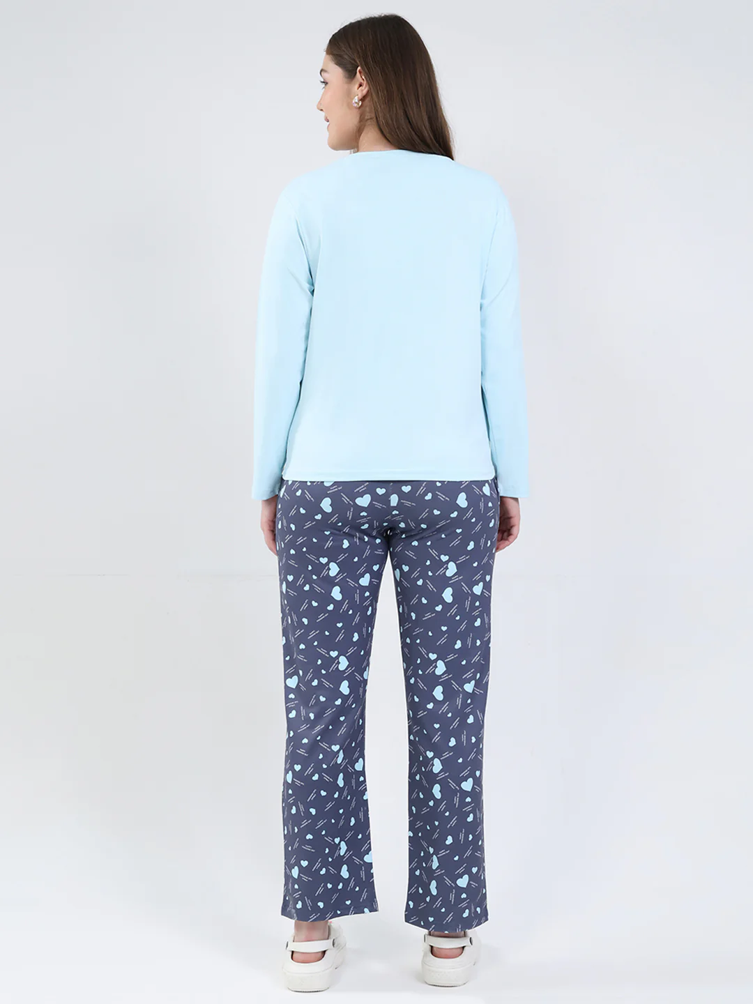 Women Sky Blue Printed Round Neck Full Sleeve Lower Set - Image 5
