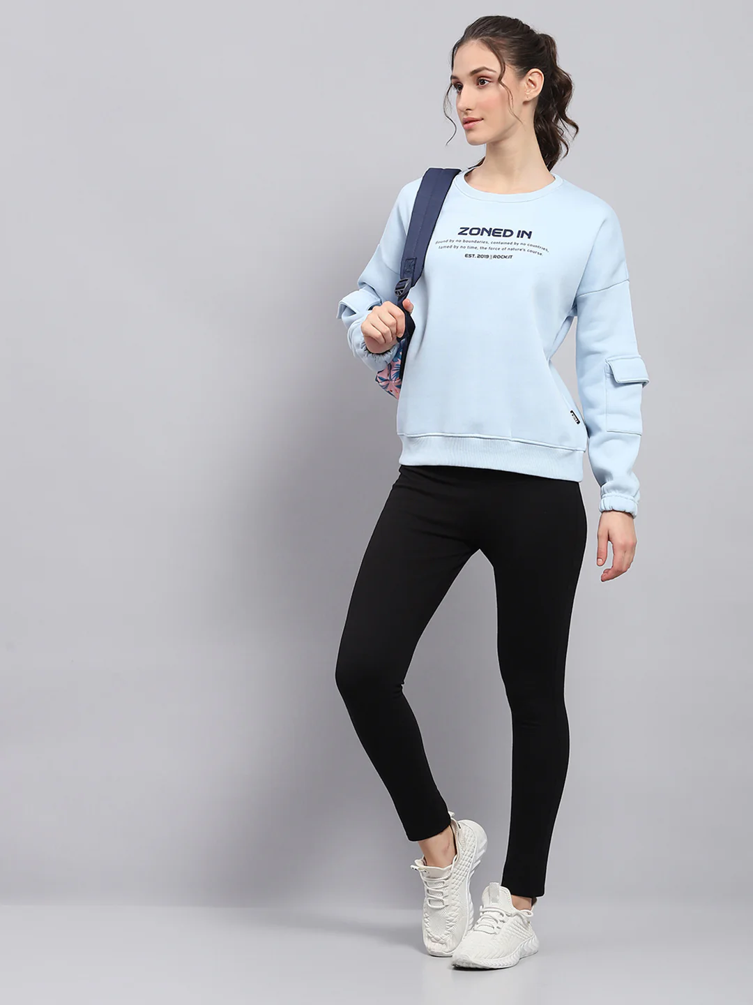 Rock.it Women Sky Blue Printed Round Neck Full Sleeve Sweatshirt - Image 2