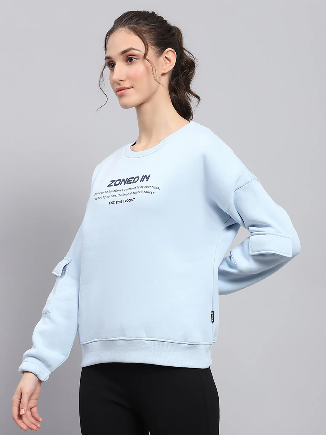 Rock.it Women Sky Blue Printed Round Neck Full Sleeve Sweatshirt - Image 3
