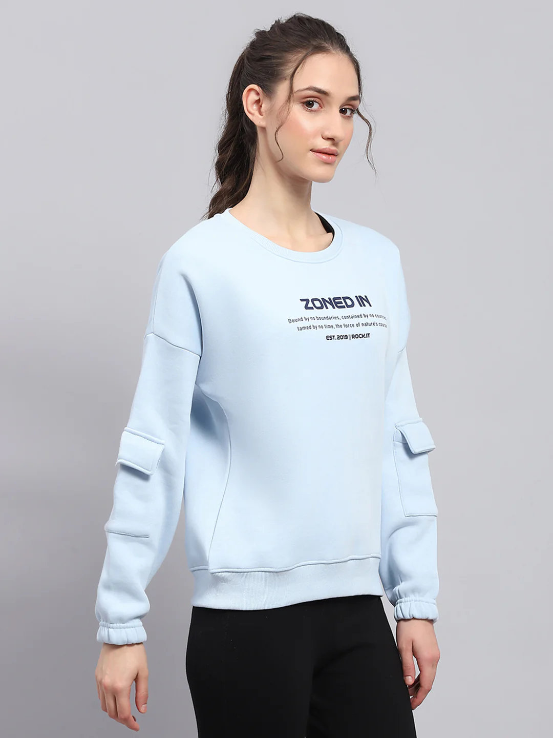Rock.it Women Sky Blue Printed Round Neck Full Sleeve Sweatshirt - Image 4
