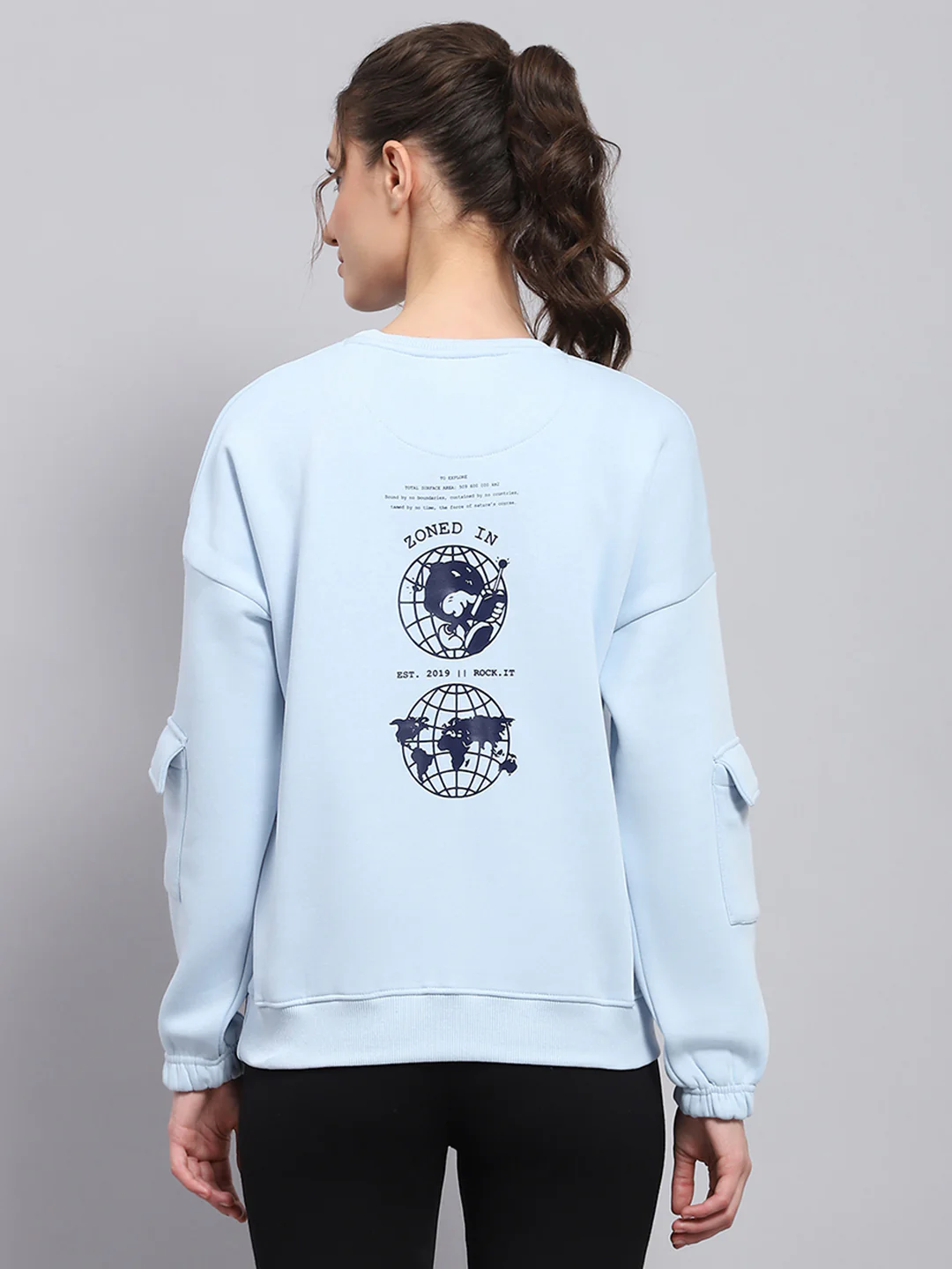 Rock.it Women Sky Blue Printed Round Neck Full Sleeve Sweatshirt - Image 5