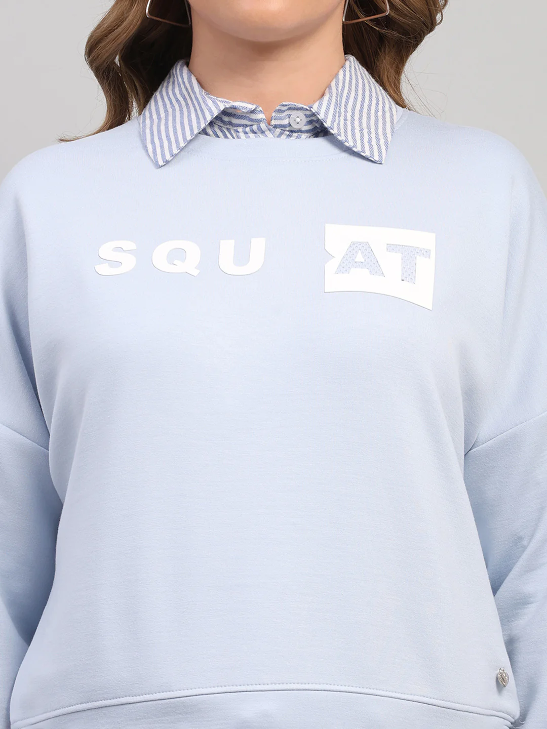 Women Sky Blue Printed Round Neck Full Sleeve Sweatshirt - Image 7