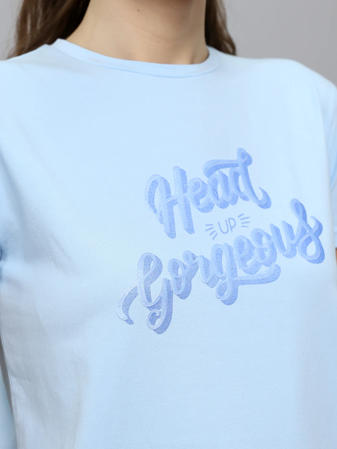 Women Sky Blue Printed Round Neck Half Sleeve Combo 3 Pc Set (T-Shirt, Shorts & Lower) - Image 7
