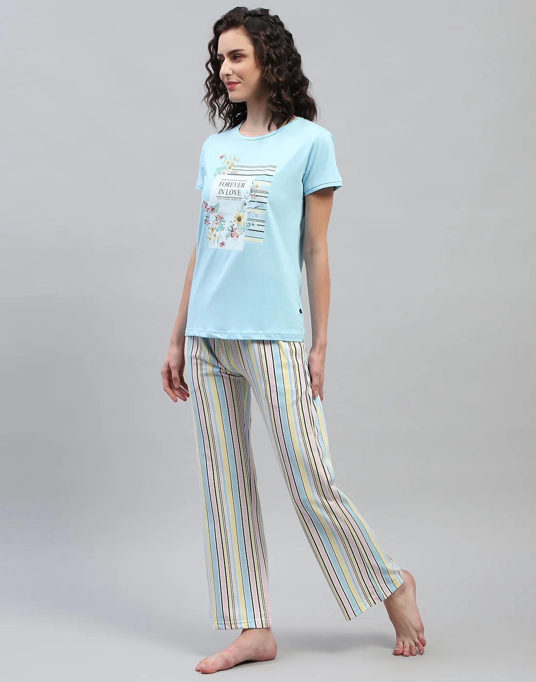 Women Sky Blue Printed Round Neck Half Sleeve Combo 3Pc Set - Image 5