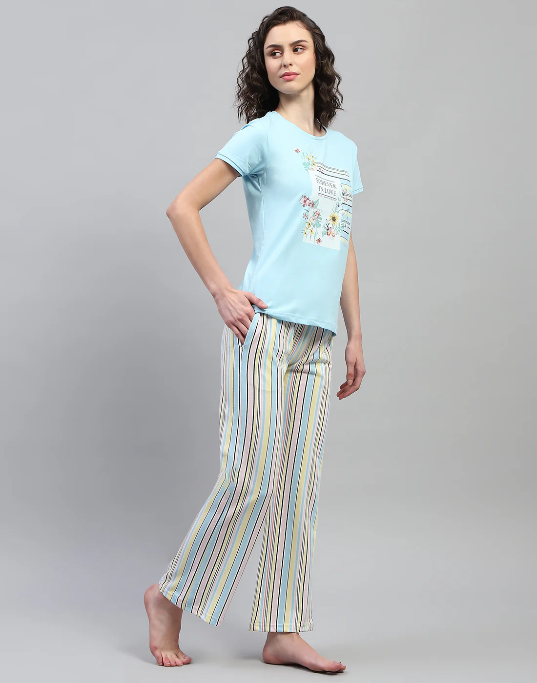 Women Sky Blue Printed Round Neck Half Sleeve Combo 3Pc Set - Image 6