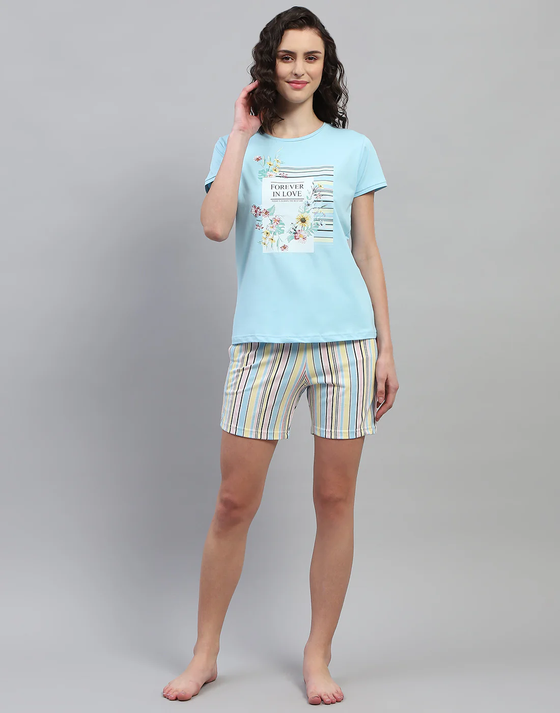 Women Sky Blue Printed Round Neck Half Sleeve Combo 3Pc Set - Image 8