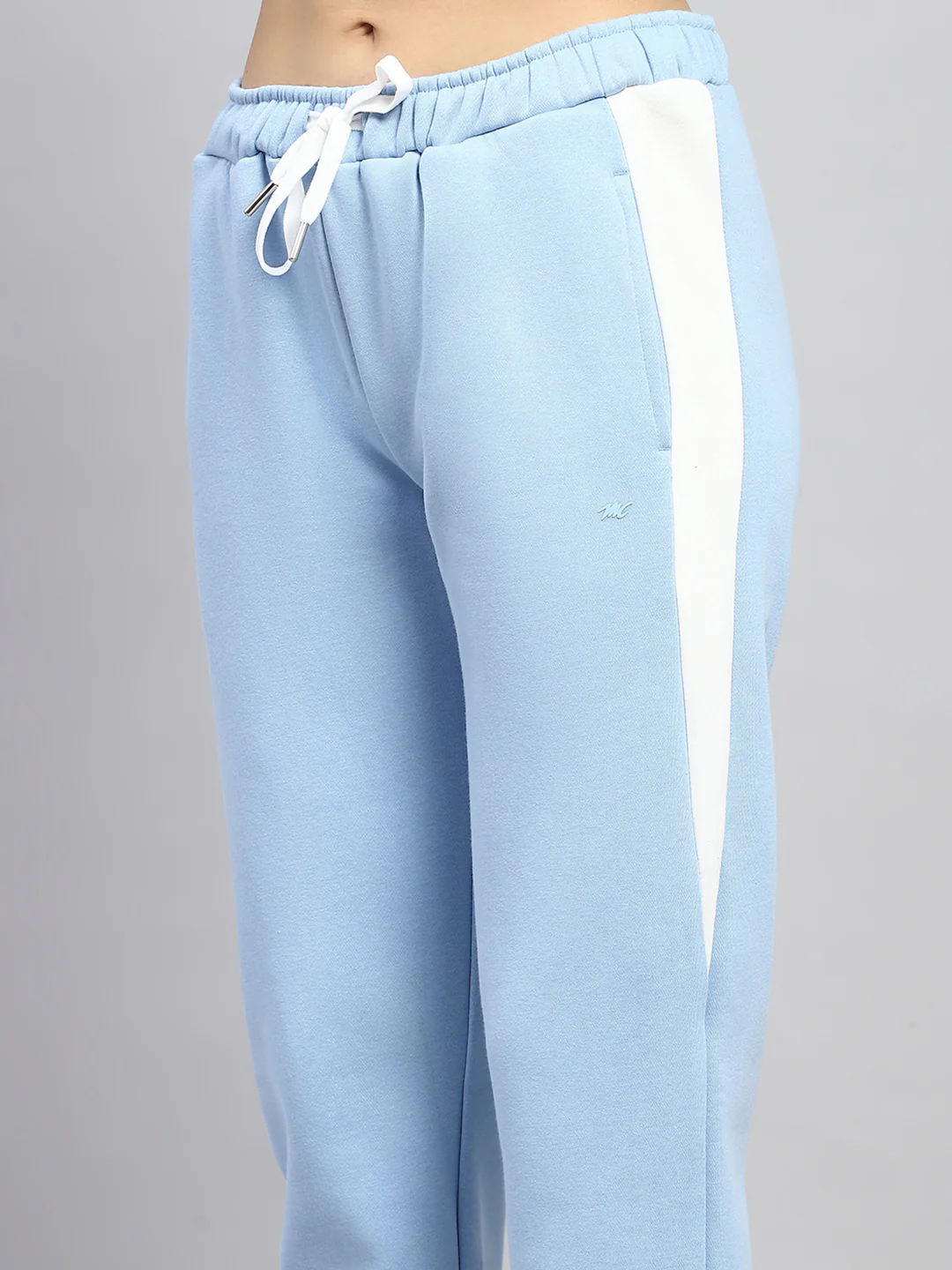 Women Sky Blue Solid Mock Neck Full Sleeve Tracksuit - Image 8