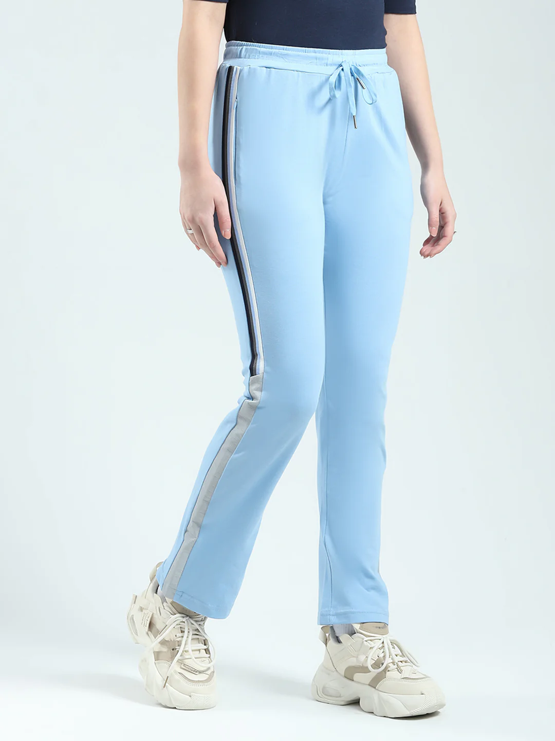 Women Sky Blue Solid Regular Fit Lower - Image 4