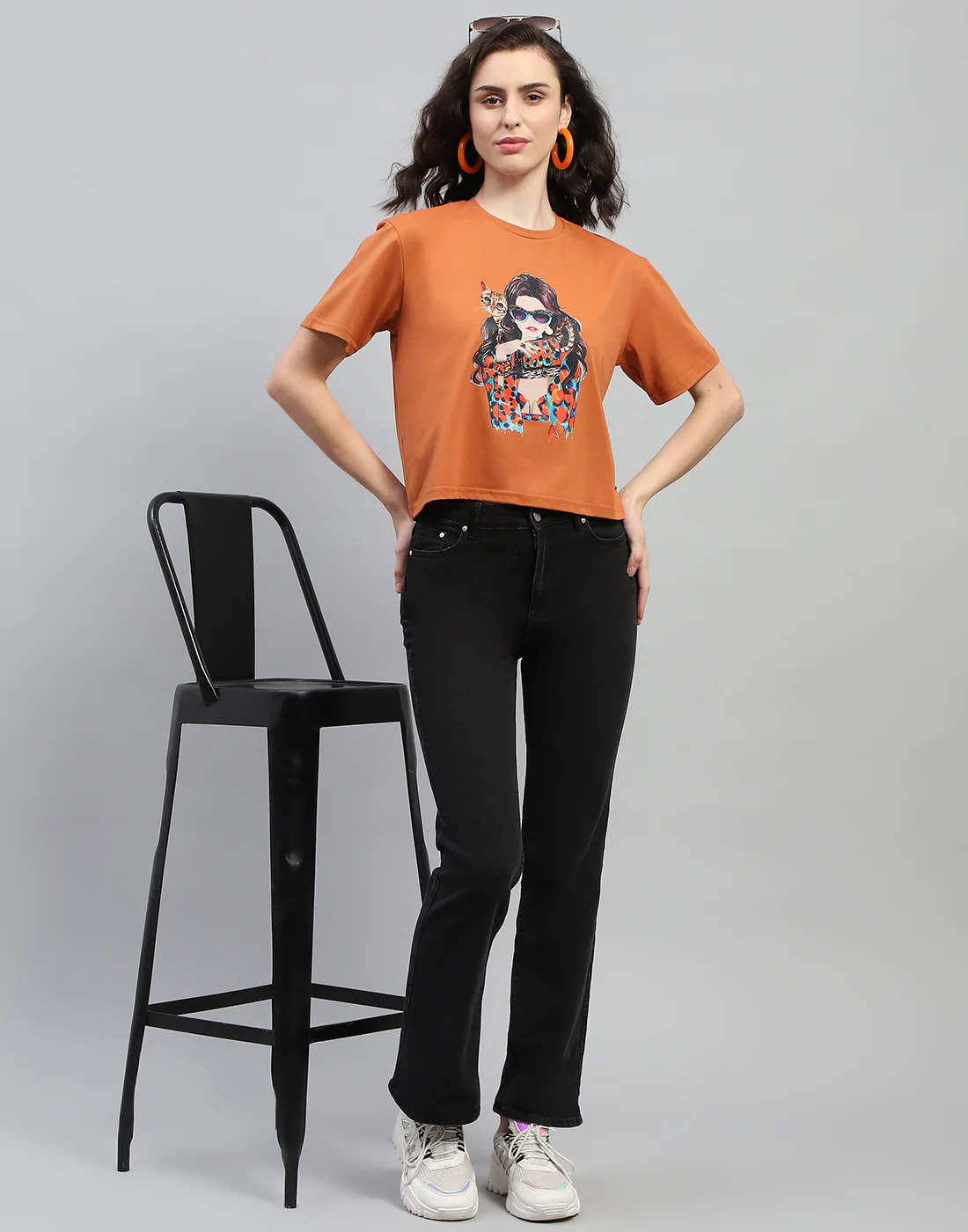 Women Tan Printed Round Neck Half Sleeve Top - Image 3