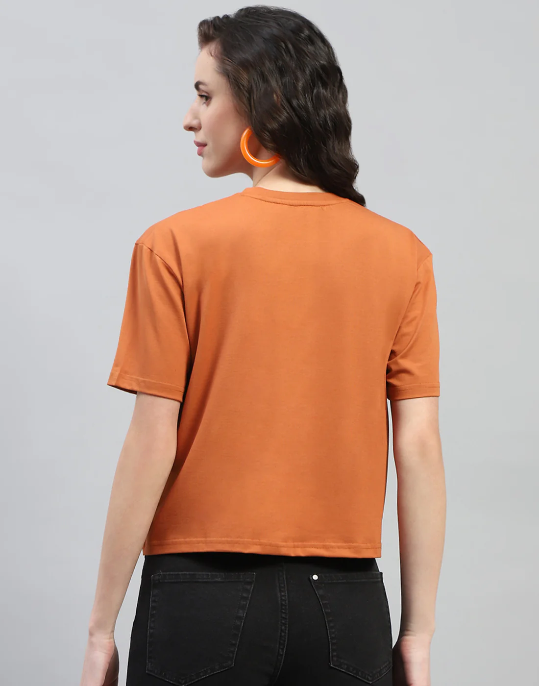 Women Tan Printed Round Neck Half Sleeve Top - Image 6