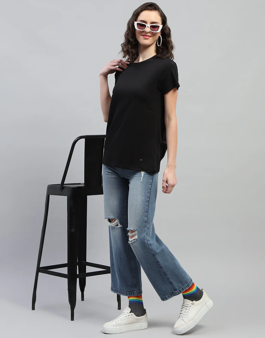 Women Teal Blue & Black Solid Round Neck Half Sleeve Top (Pack of 2) - Image 2