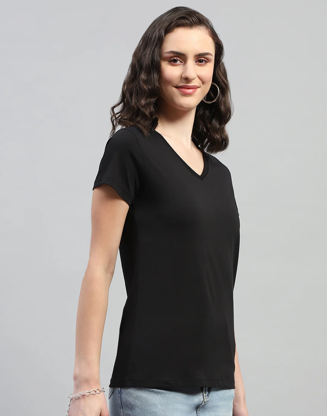 Women Teal Blue & Black Solid V Neck Half Sleeve Top (Pack of 2) - Image 5