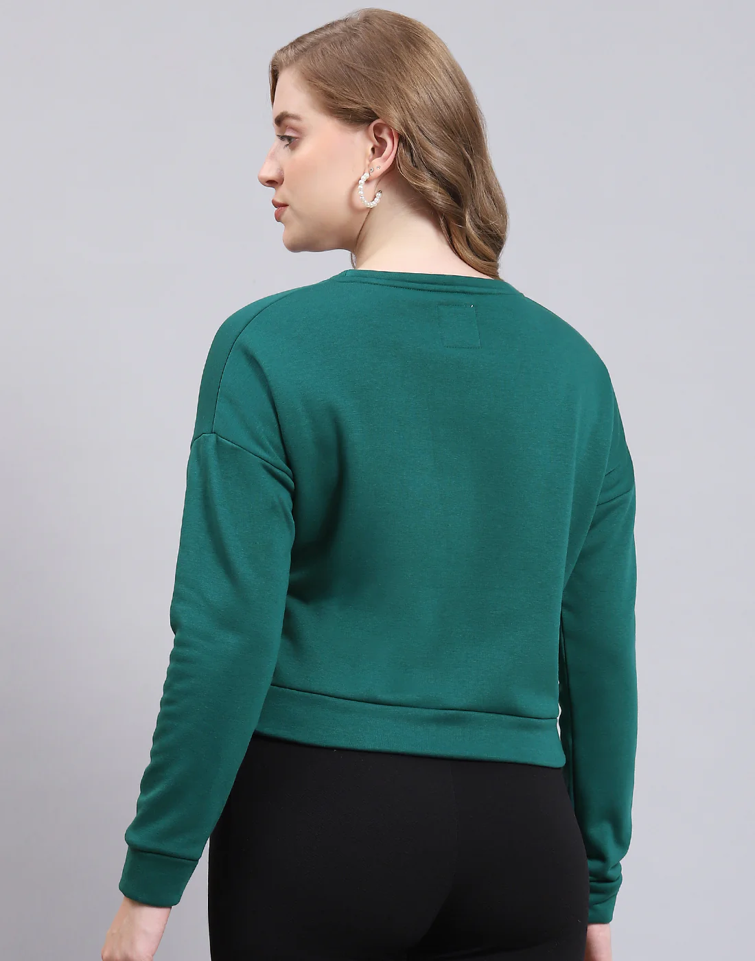Women Teal Blue Embroidered Round Neck Full Sleeve Sweatshirt - Image 5