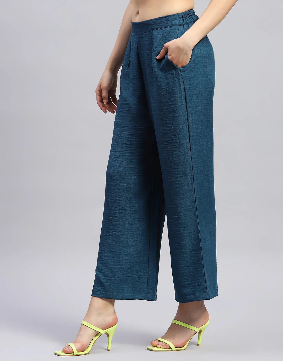 Women Teal Blue Floral Print Collar Neck Sleeveless Cords Set - Image 7