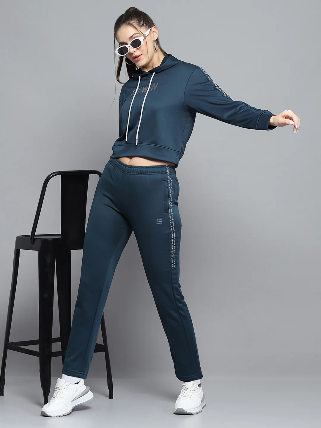 Rock.it Women Teal Blue Printed Hooded Full Sleeve Tracksuit - Image 2