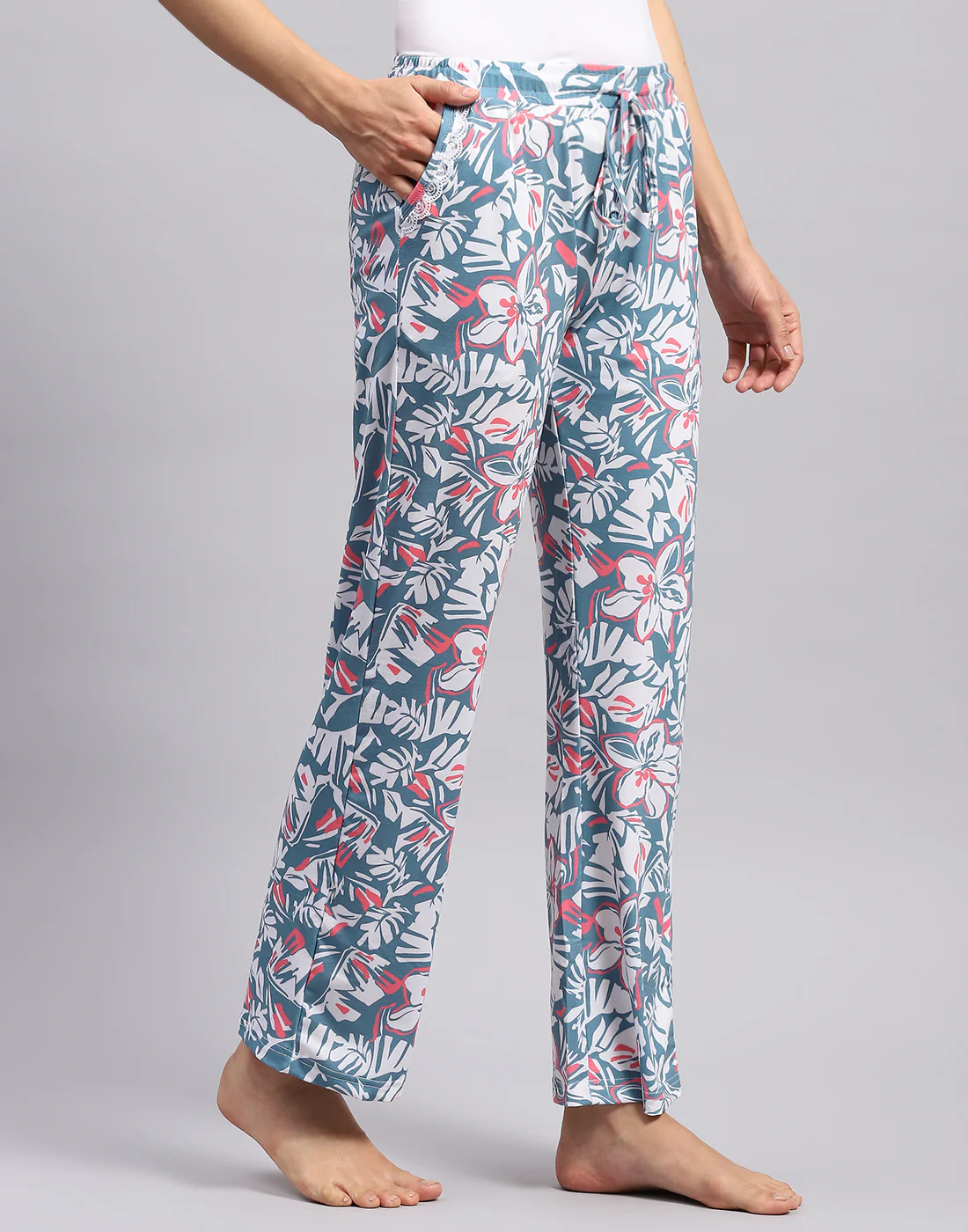 Women Teal Blue Printed Regular Fit Lower - Image 5