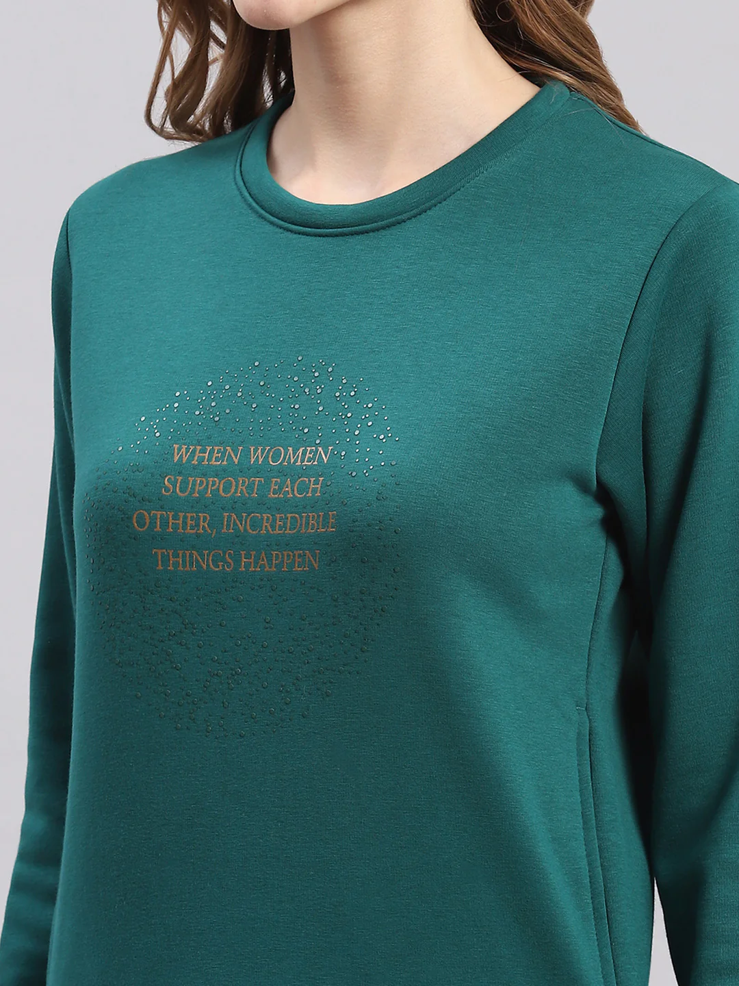 Women Teal Blue Printed Round Neck Full Sleeve Sweatshirts - Image 6