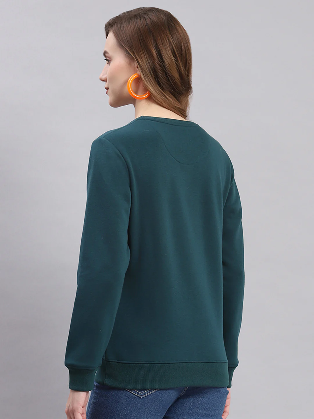 Women Teal Blue Printed Round Neck Full Sleeve Sweatshirts - Image 5