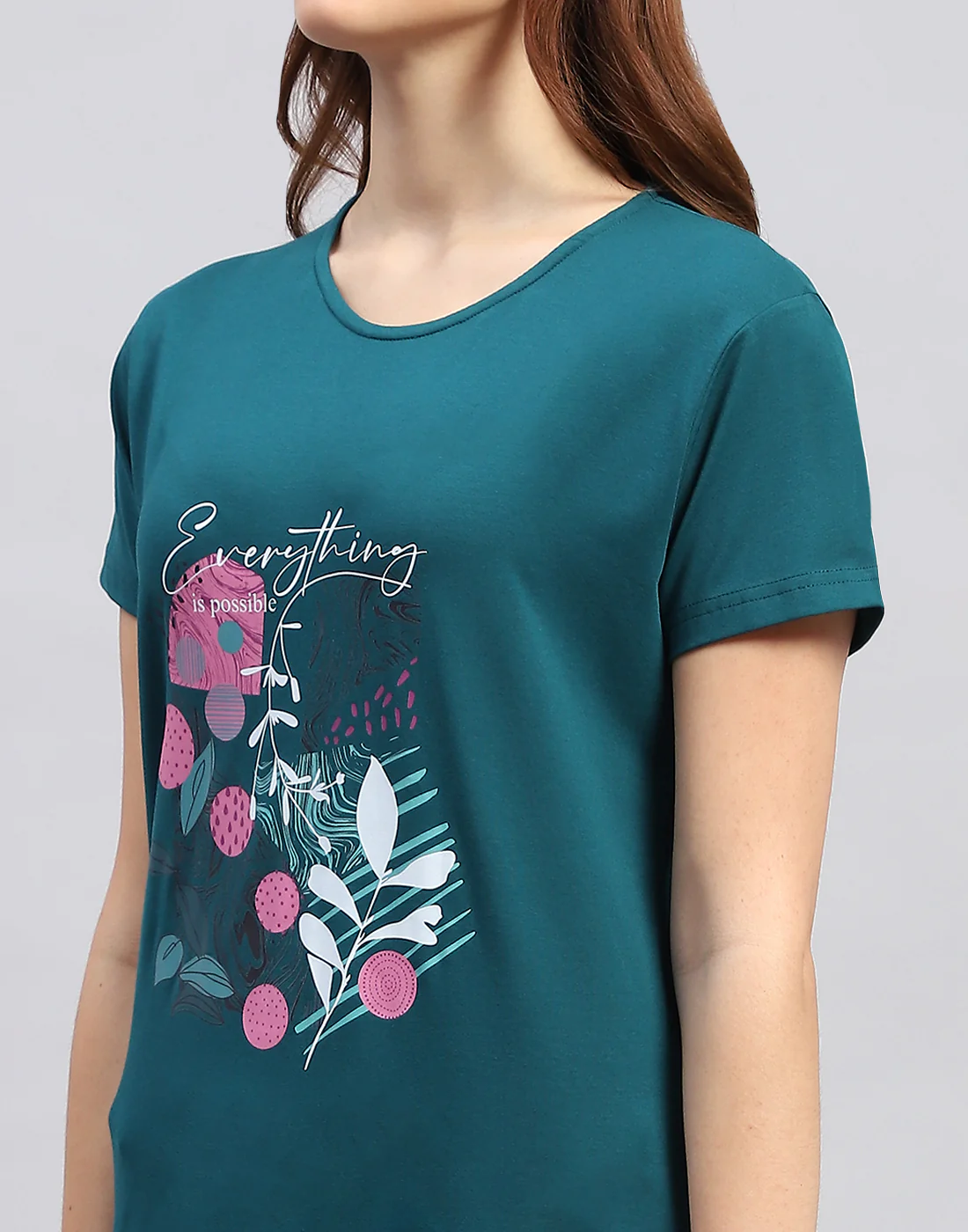 Women Teal Blue Printed Round Neck Half Sleeve Lower Set - Image 6