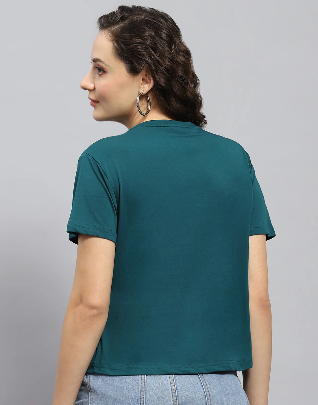 Women Teal Blue Printed Round Neck Half Sleeve Top - Image 5