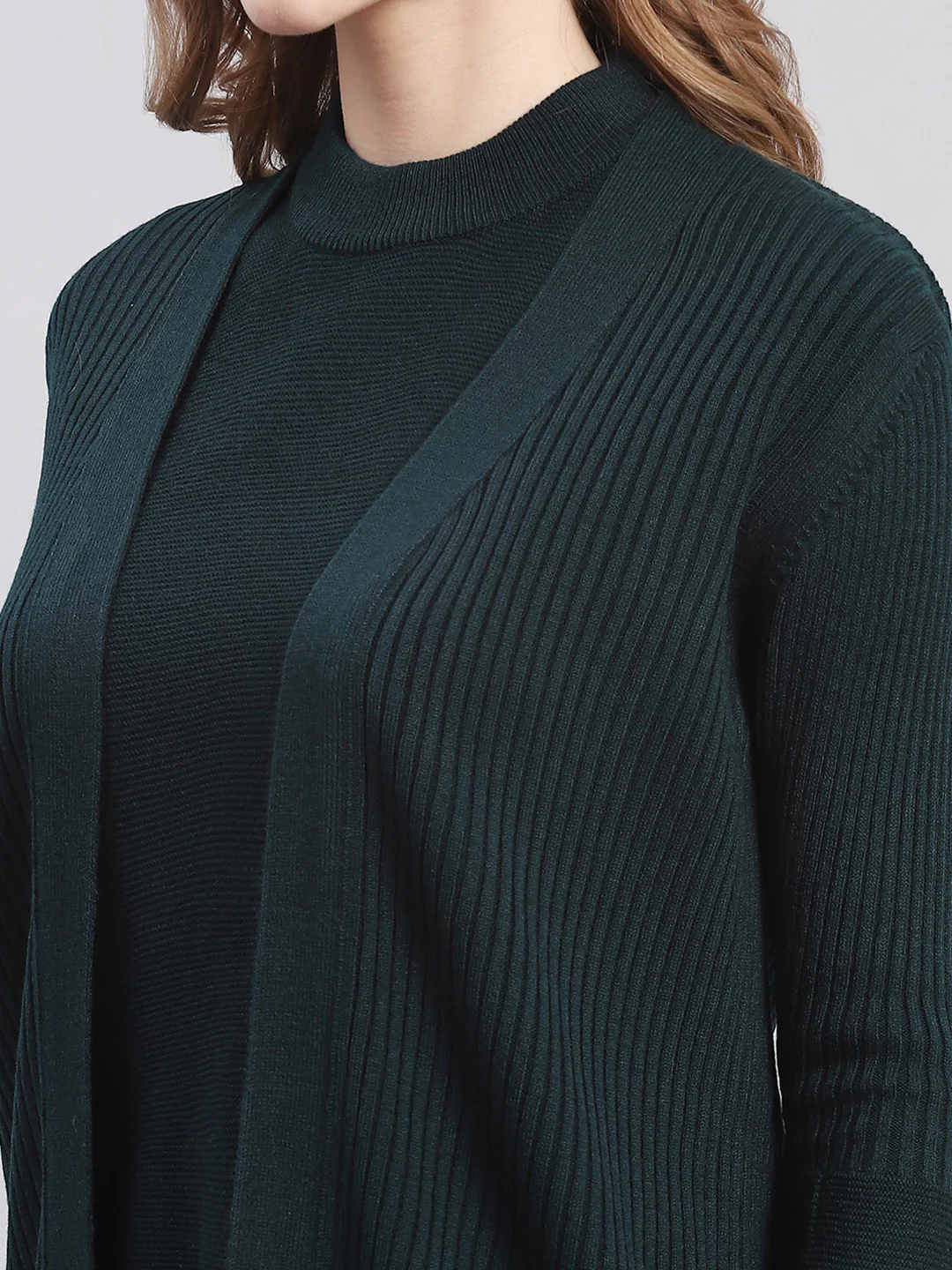 Women Teal Blue Self Design Round Neck Full Sleeve Cords Set - Image 6