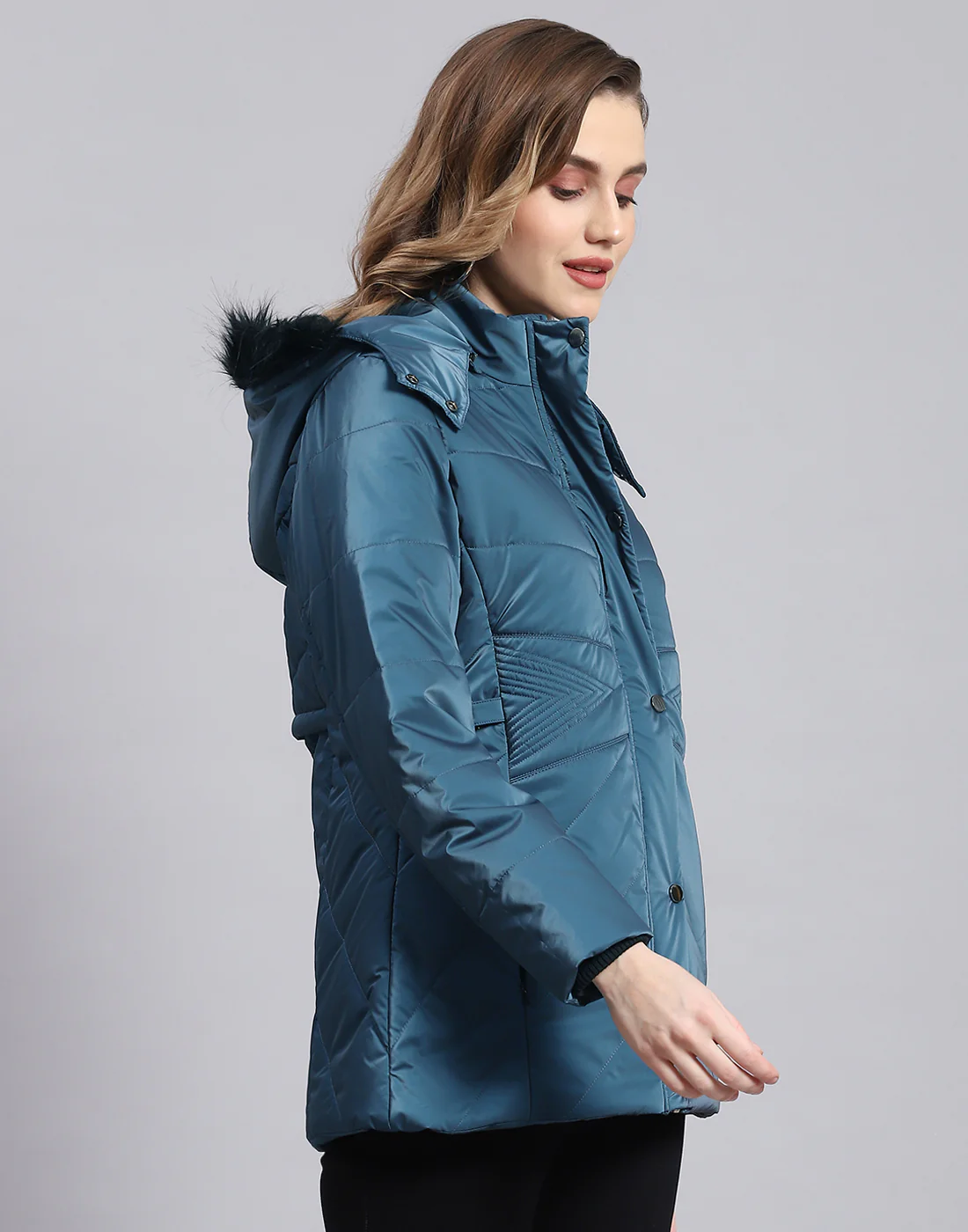 Women Teal Blue Solid Hooded Full Sleeve Jacket - Image 4