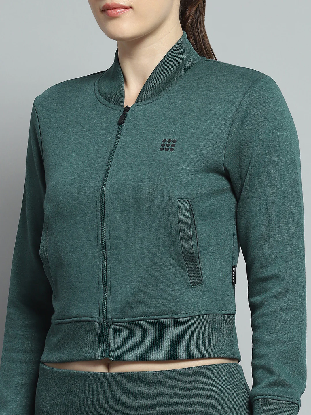 Rock.it Women Teal Blue Solid Mock Neck Full Sleeve Tracksuit - Image 6