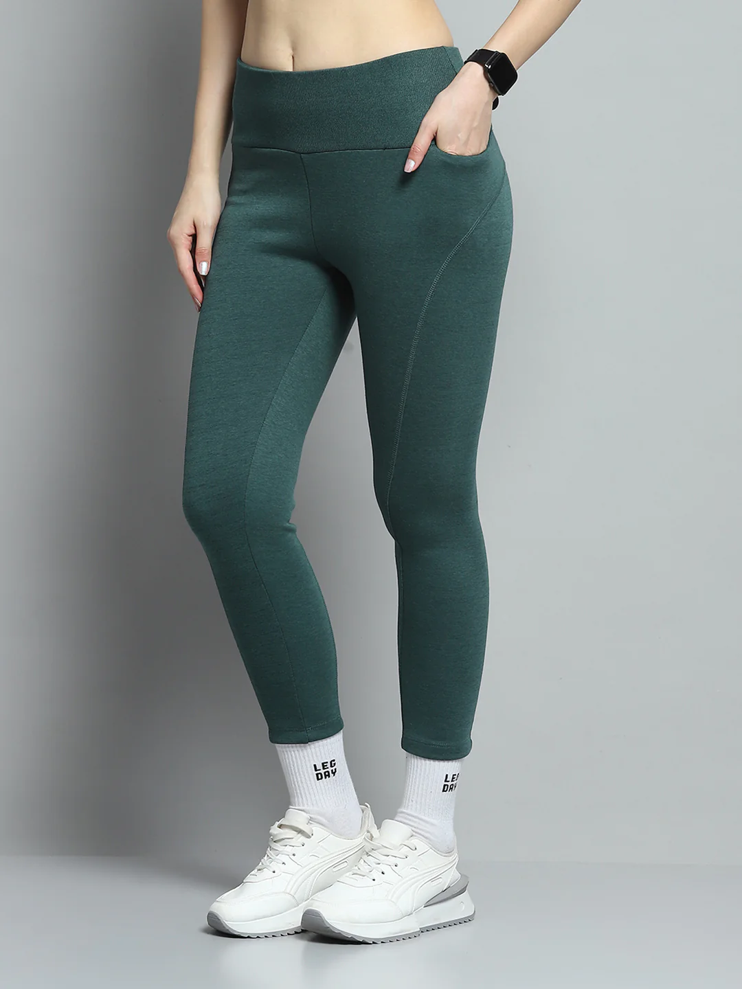 Rock.it Women Teal Blue Solid Mock Neck Full Sleeve Tracksuit - Image 7