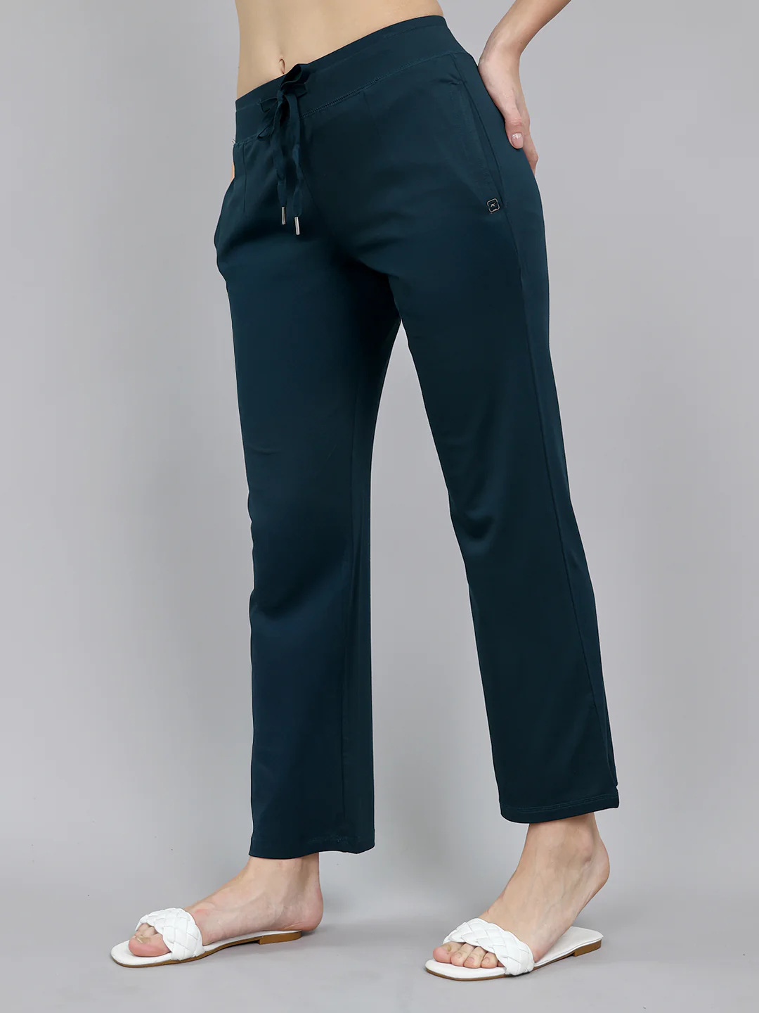 Women Teal Blue Solid Regular Fit Lower - Image 3
