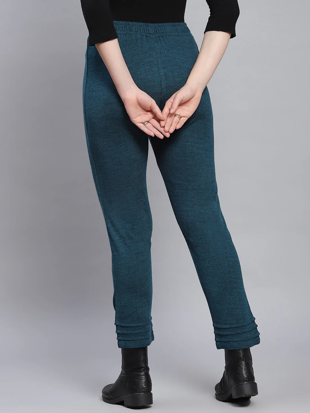 Women Teal Blue Solid Regular Fit Winter Lowers - Image 5