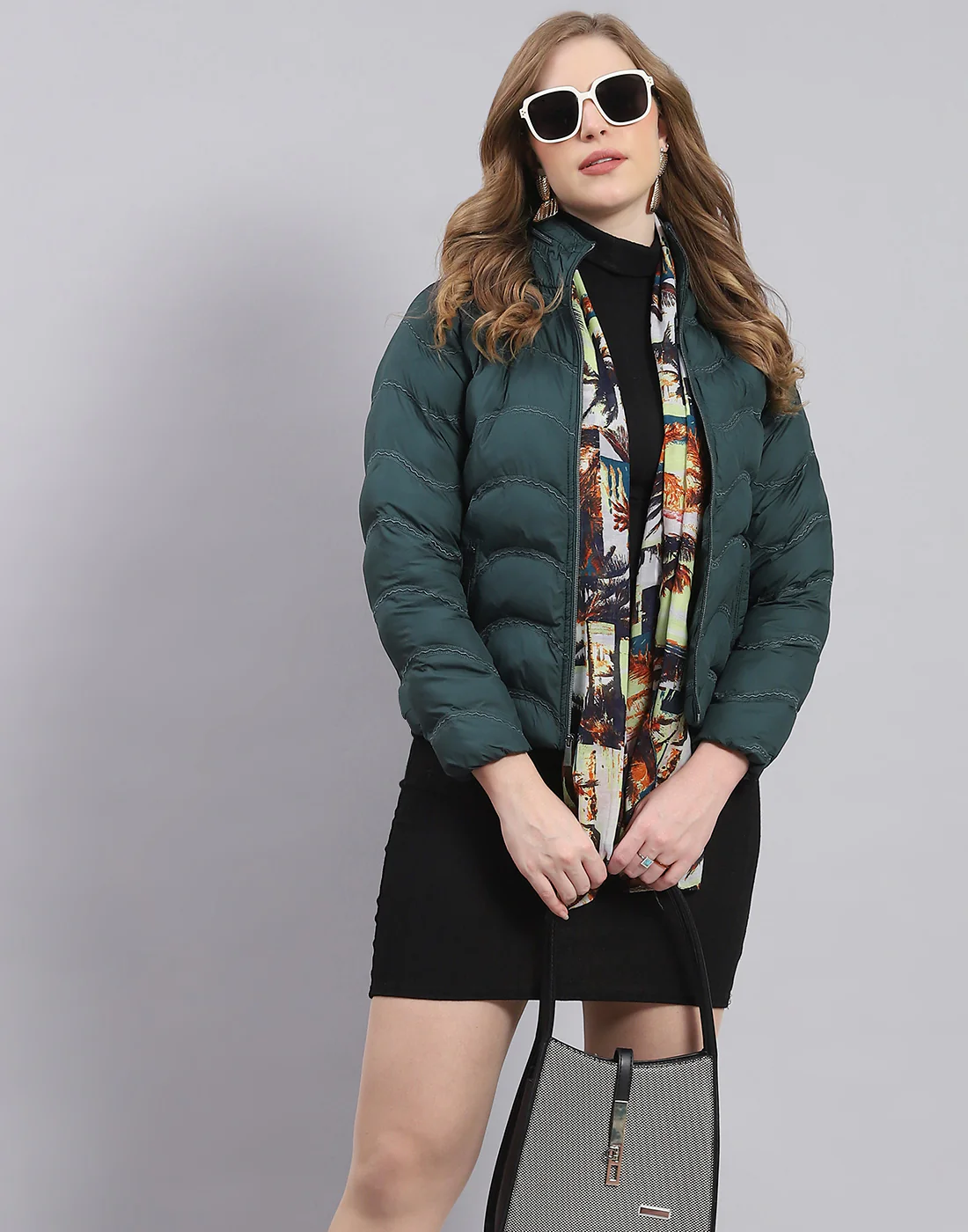 Women Teal Blue Solid Stand Collar Full Sleeve Jacket - Image 6