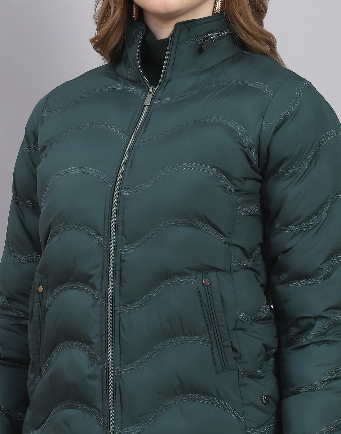 Women Teal Blue Solid Stand Collar Full Sleeve Jacket - Image 7